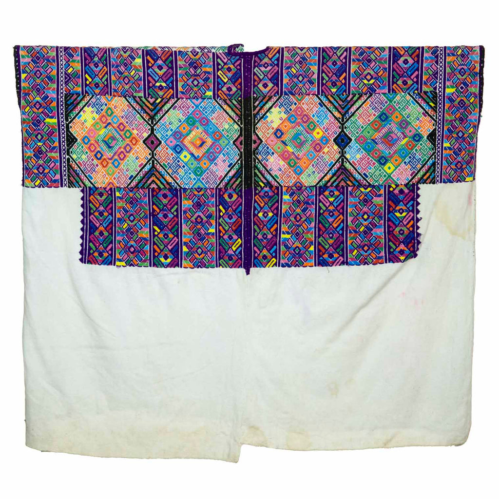 Antique Huipil - White and Purple-Siesta Crafts