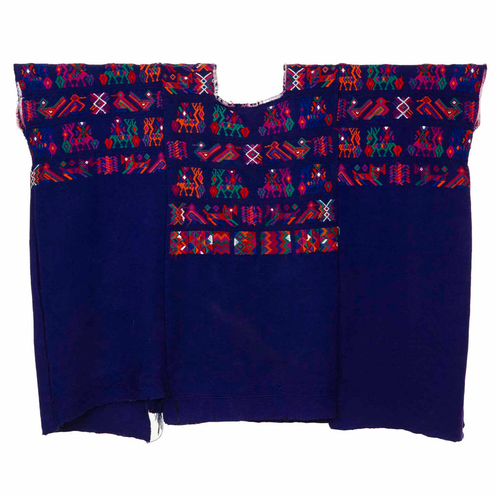 Antique Huipil - Purple with Embroidered Animals-Siesta Crafts