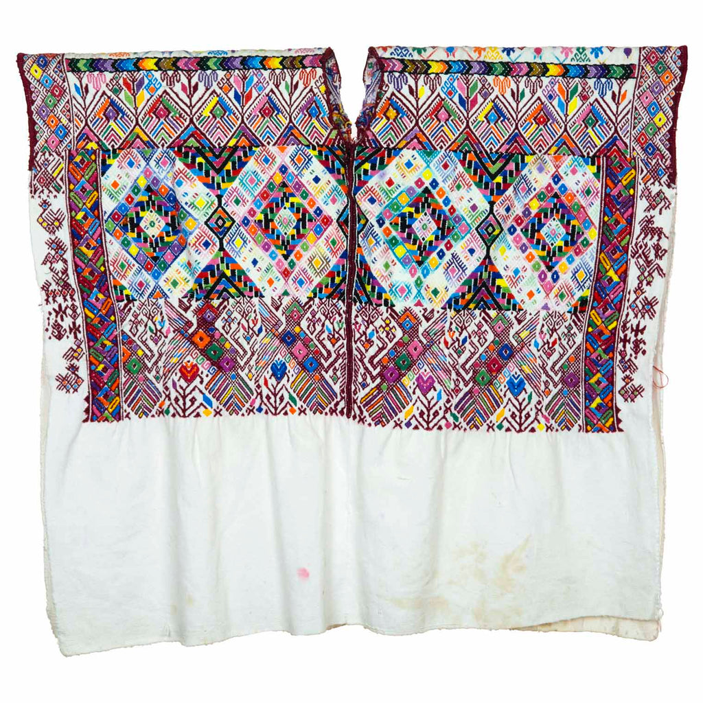 Antique Huipil - White with Embroidered Diamonds-Siesta Crafts