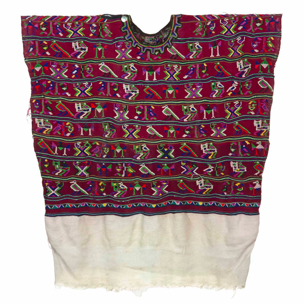 Antique Huipil - Maroon with Embroidered Birds-Siesta Crafts