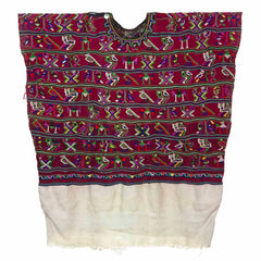 Antique Huipil - Maroon with Embroidered Birds-Siesta Crafts