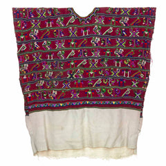 Antique Huipil - Maroon with Embroidered Birds-Siesta Crafts