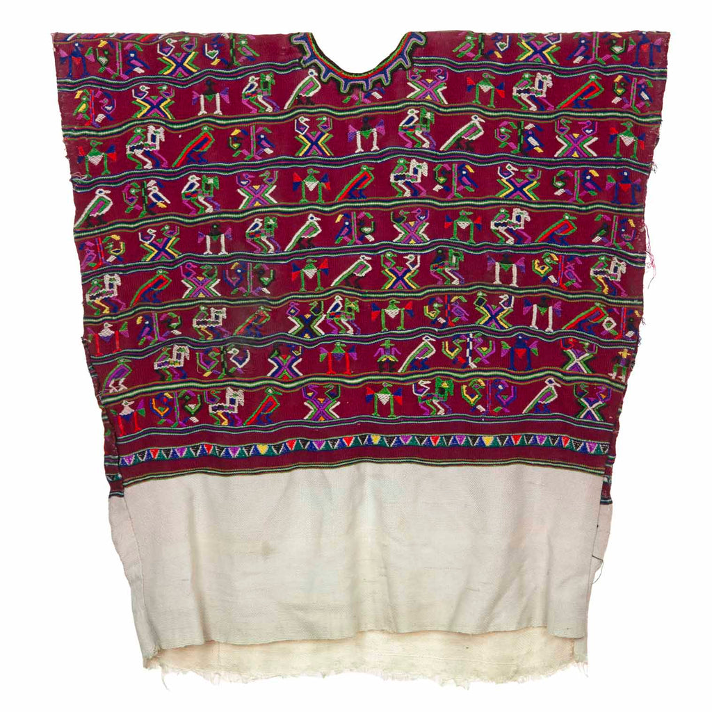 Antique Huipil - Maroon with Embroidered Birds-Siesta Crafts