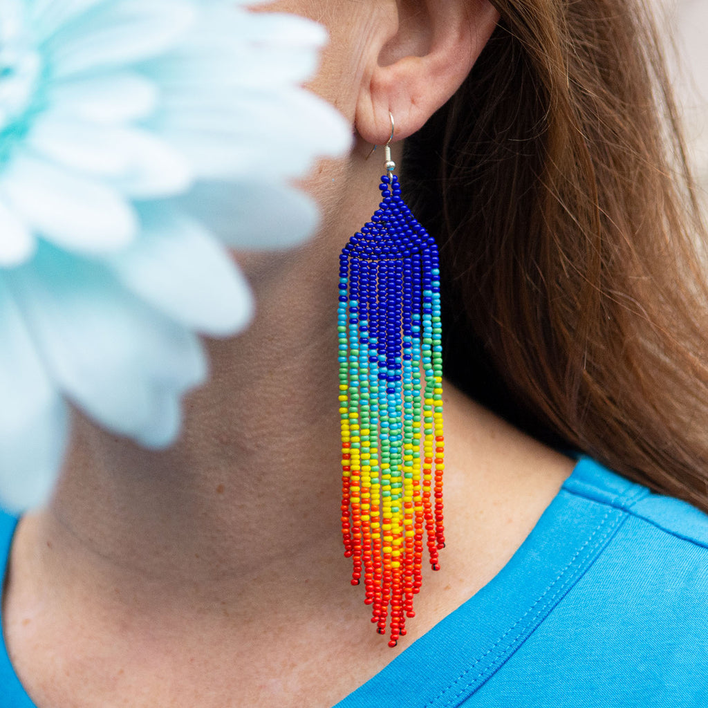 Long Tassel Glass Bead Earrings-Siesta Crafts