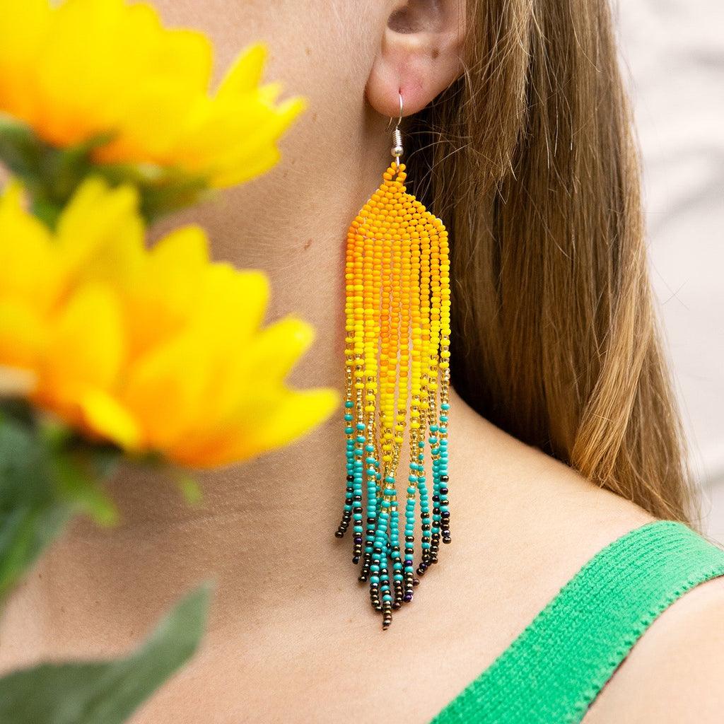 Long Tassel Glass Bead Earrings-Siesta Crafts
