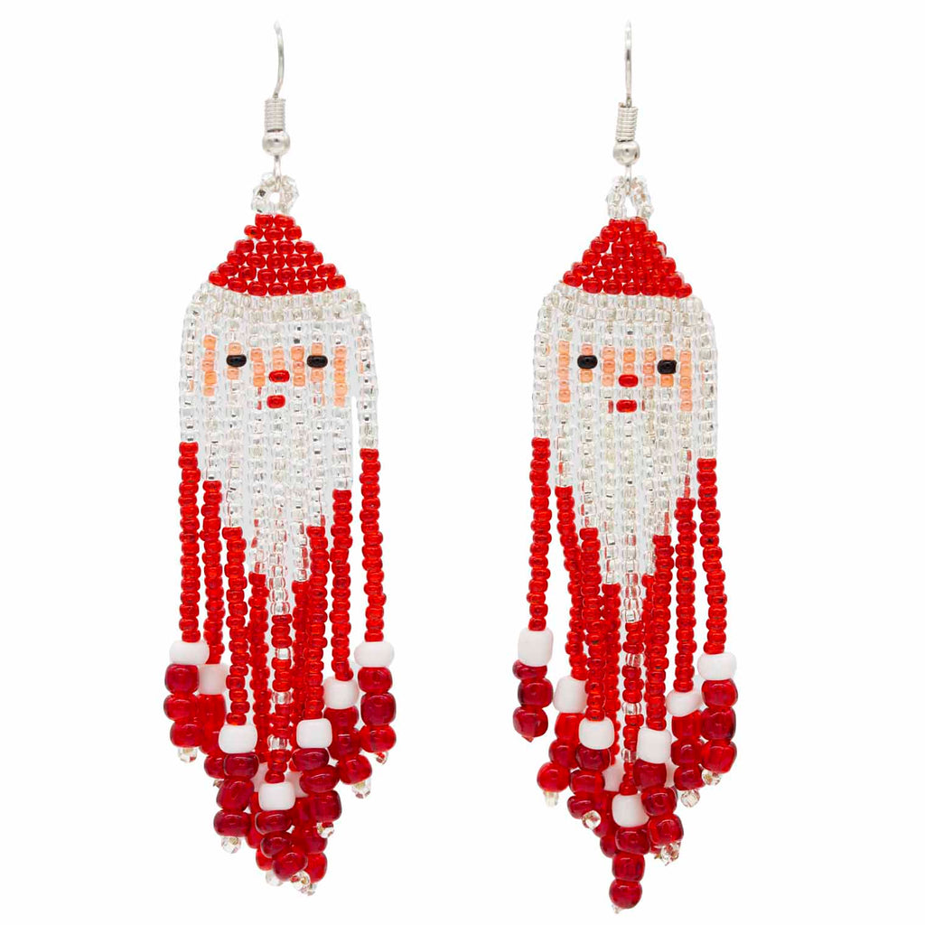 Glass Bead Santa Tassel Earrings Large-Siesta Crafts