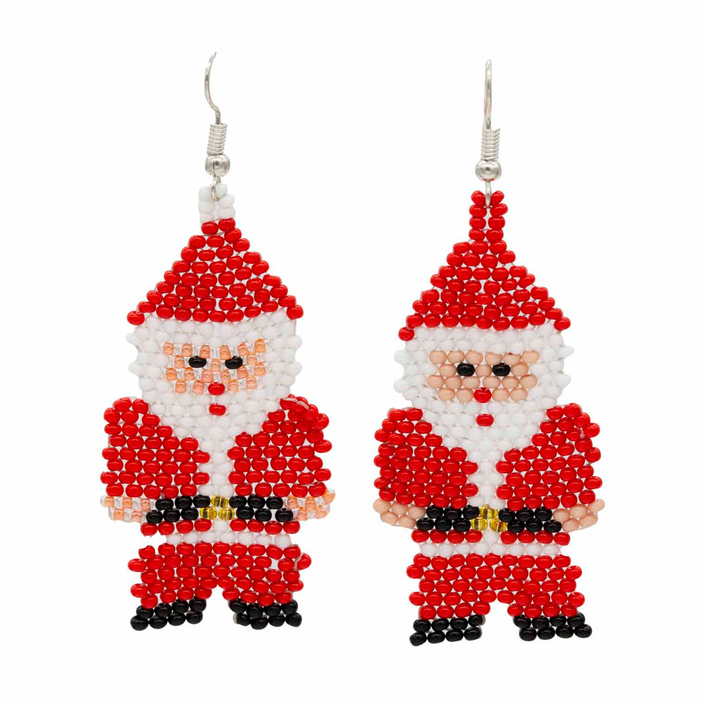 Glass Bead Santa Earrings Large-Siesta Crafts