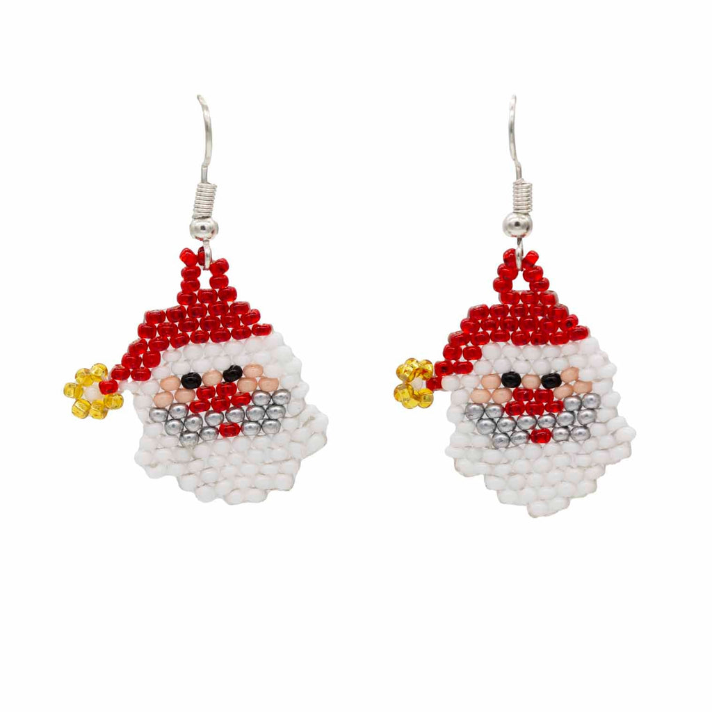 Glass Bead Santa Head Earrings Small-Siesta Crafts