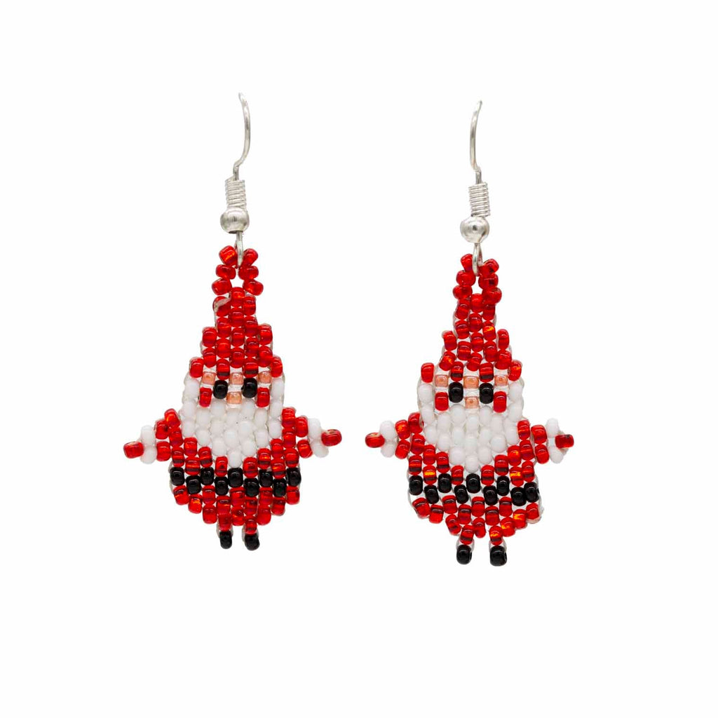 Glass Bead Santa Earrings Small-Siesta Crafts