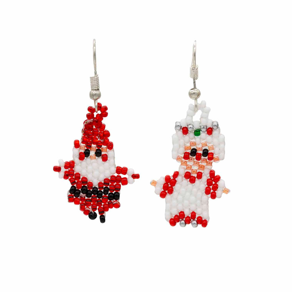Glass Bead Mr and Mrs Claus Earrings Small-Siesta Crafts