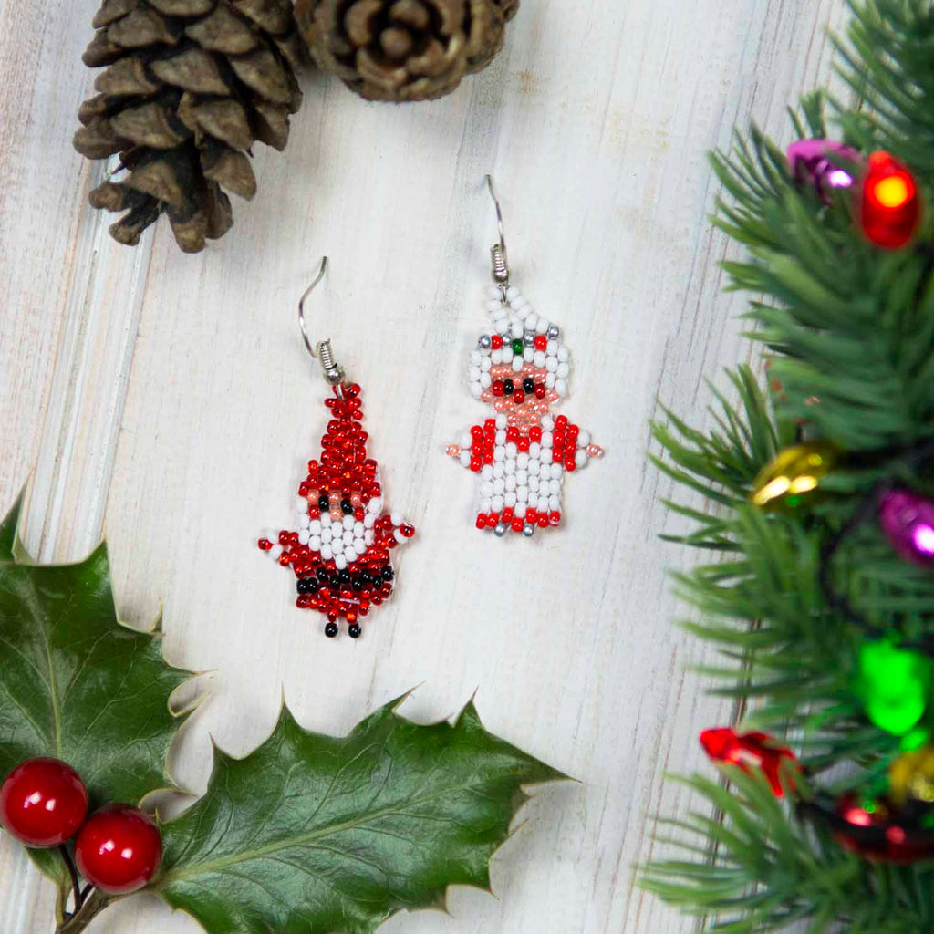 Glass Bead Mr and Mrs Claus Earrings Small-Siesta Crafts
