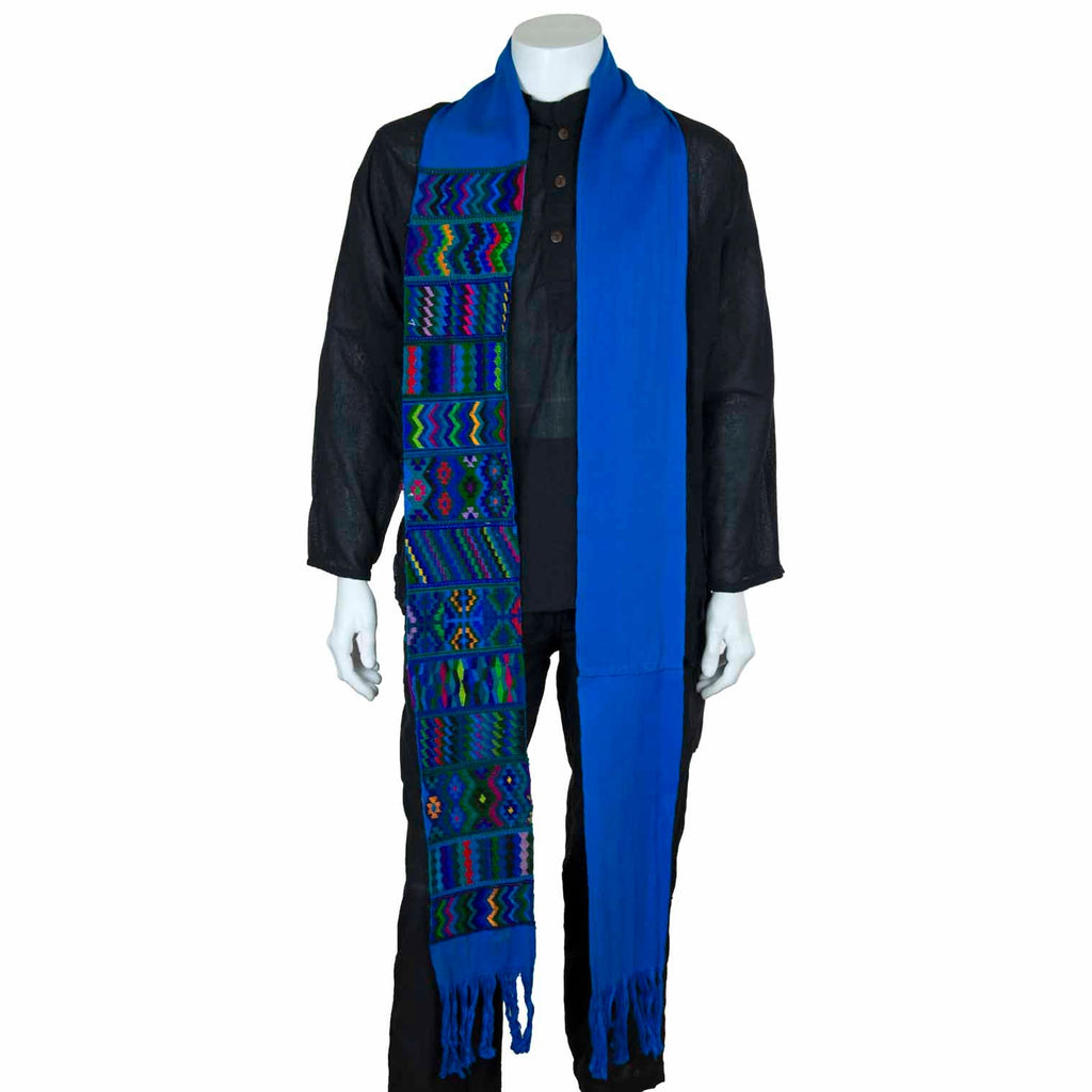 Guatemalan Handwoven Stole Asymmetrical Blue-Siesta Crafts
