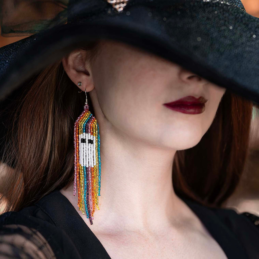 Long Tassel Glass Bead Ghost Earrings