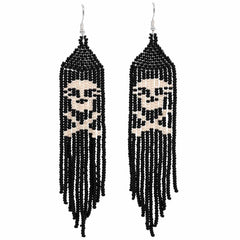 Long Tassel Glass Bead Skeleton Earrings