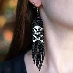 Long Tassel Glass Bead Skeleton Earrings