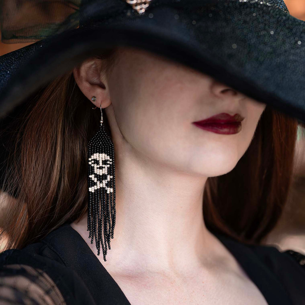 Long Tassel Glass Bead Skeleton Earrings
