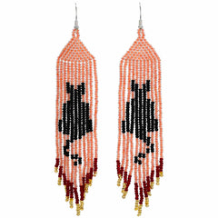 Long Tassel Glass Bead Black Cat Earrings