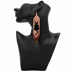 Long Tassel Glass Bead Black Cat Earrings