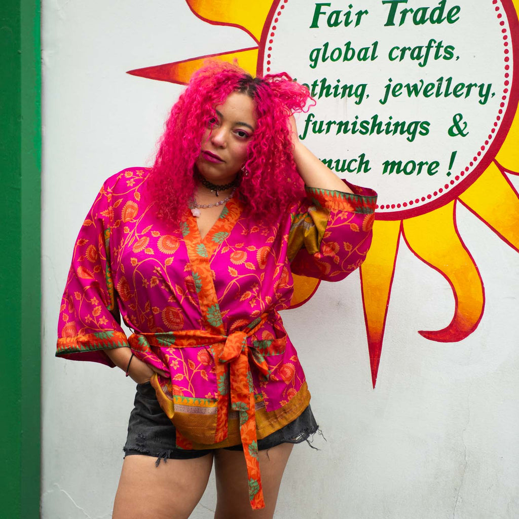 Short Recycled Sari Kimono-Siesta Crafts