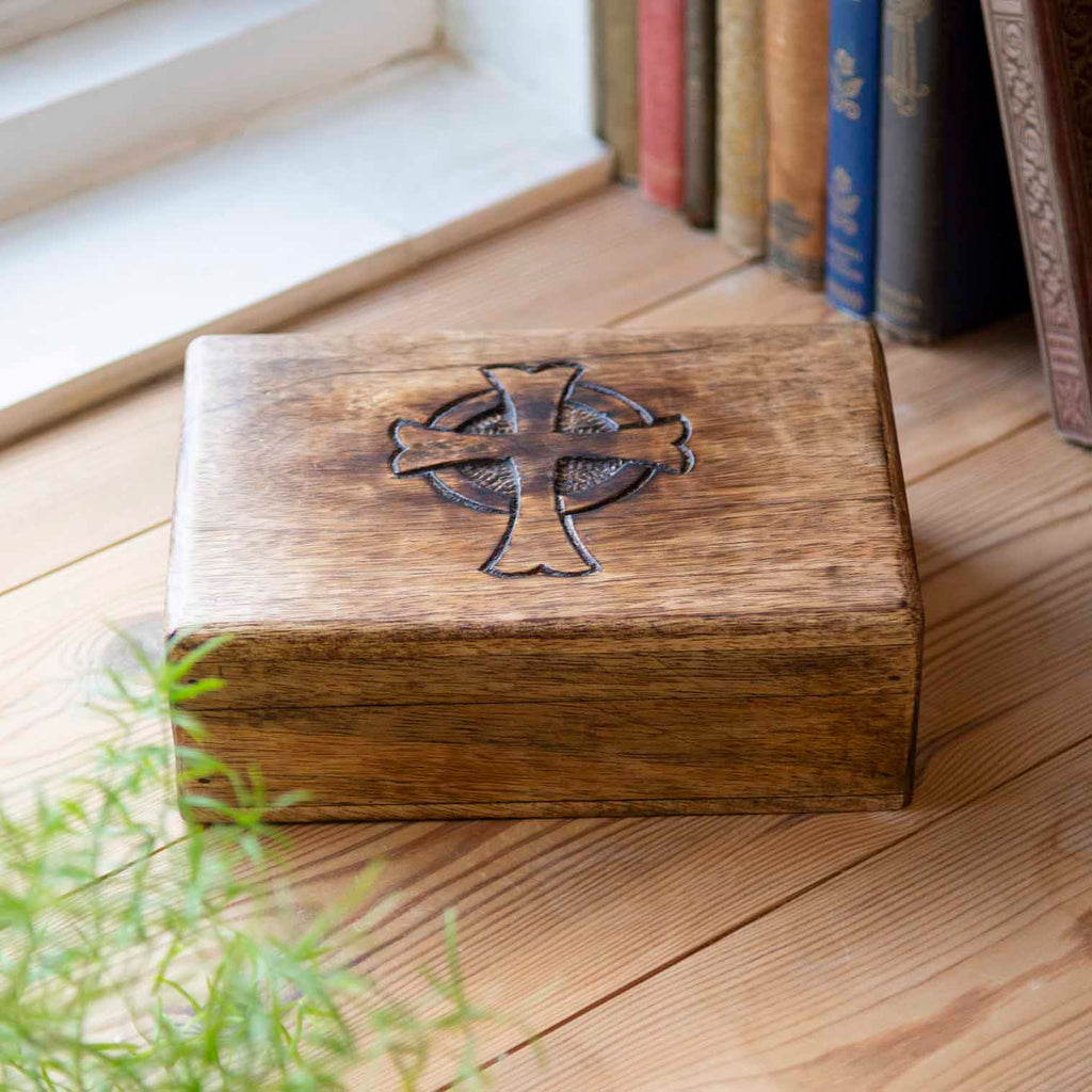 Wooden Box with Cross-Siesta Crafts