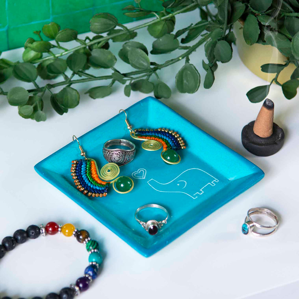 Trunk Up Elephant Soapstone Tray-Siesta Crafts