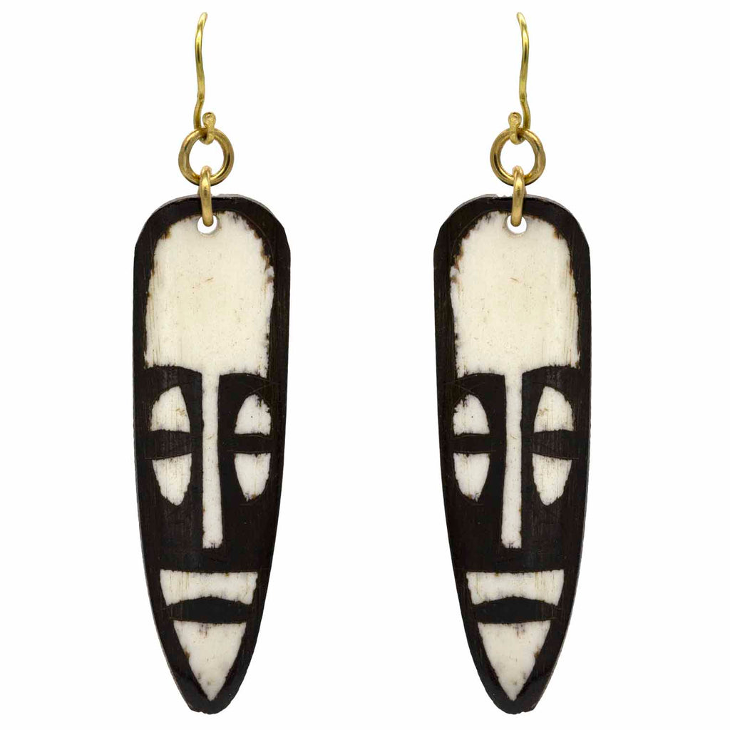 African Mask Batik Bone Earrings-Siesta Crafts