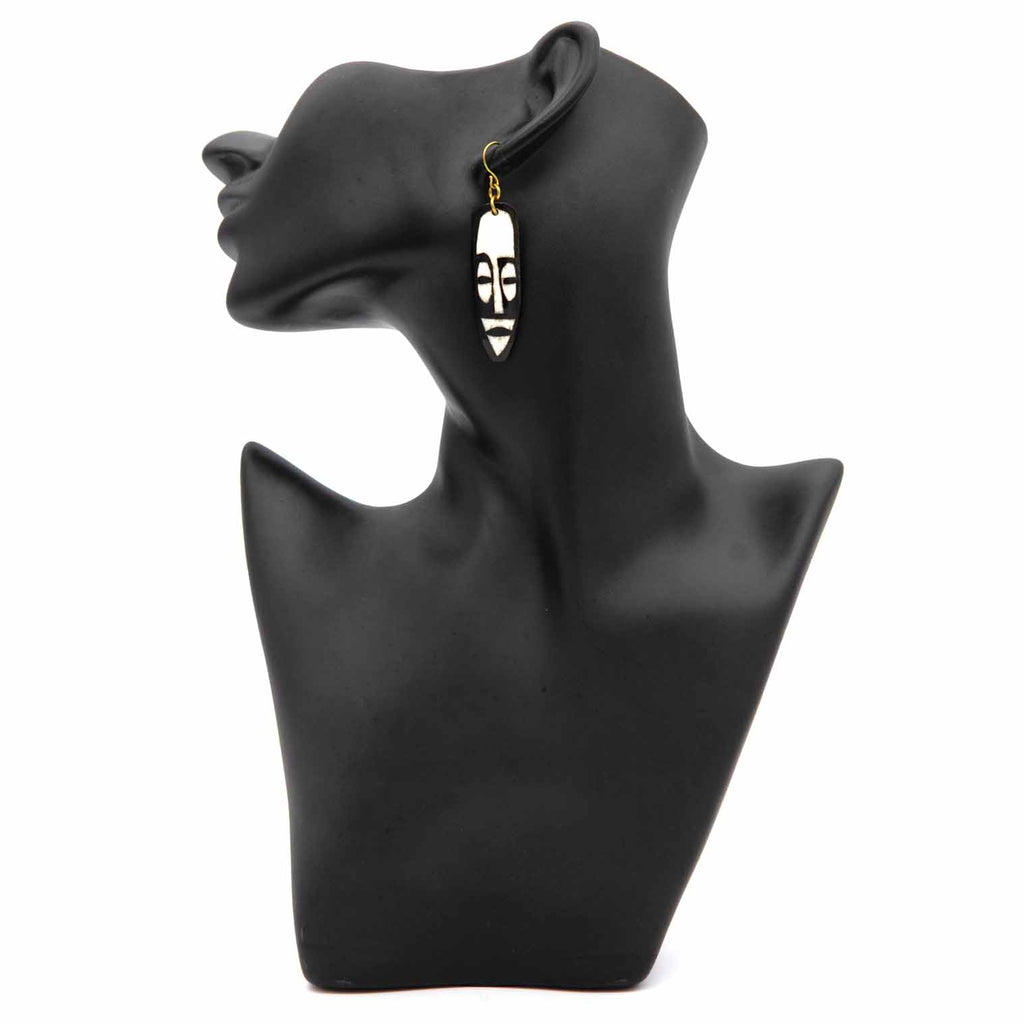 African Mask Batik Bone Earrings-Siesta Crafts