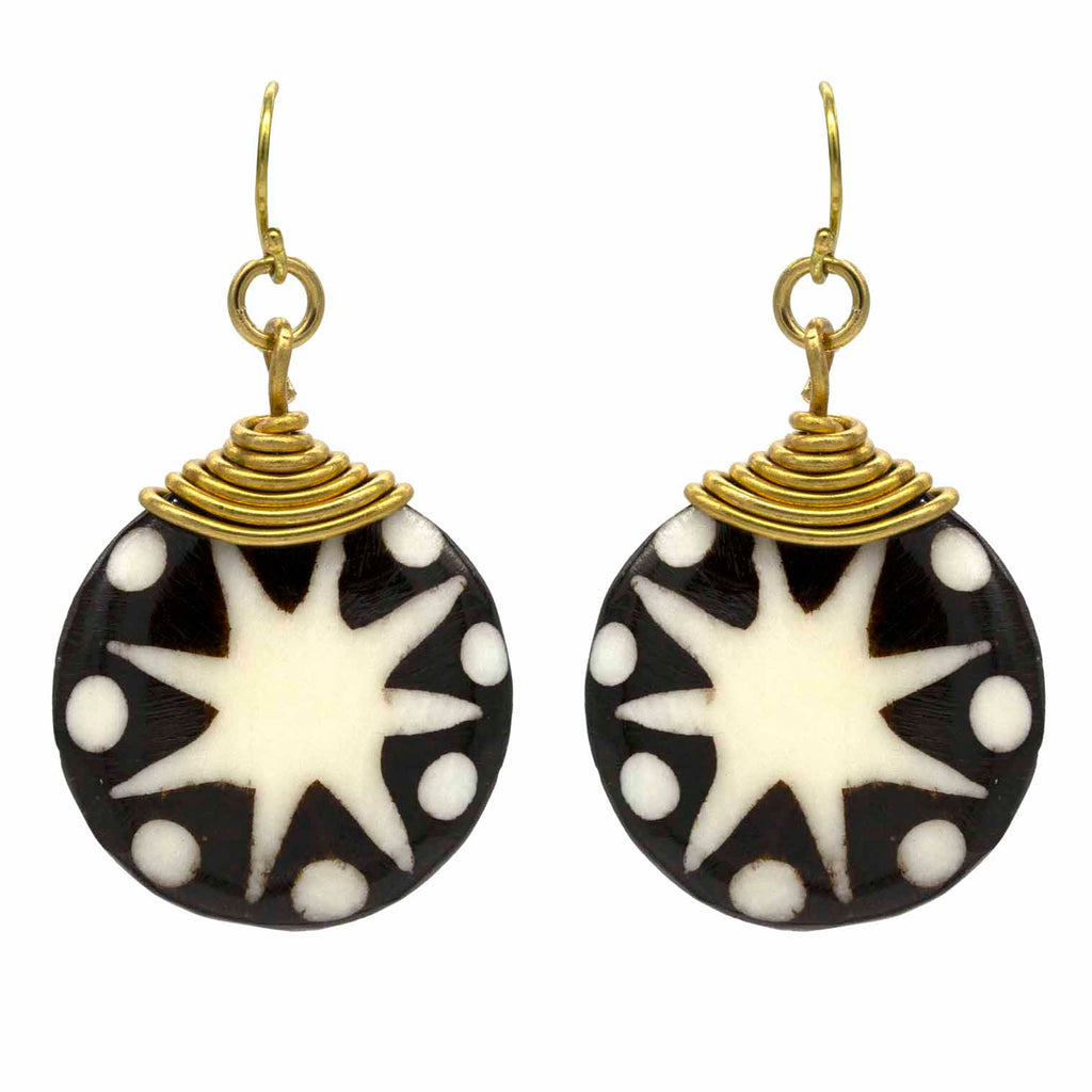 Starburst Batik Bone Earrings-Siesta Crafts