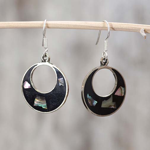 Basilia Black Shell Earrings-Siesta Crafts