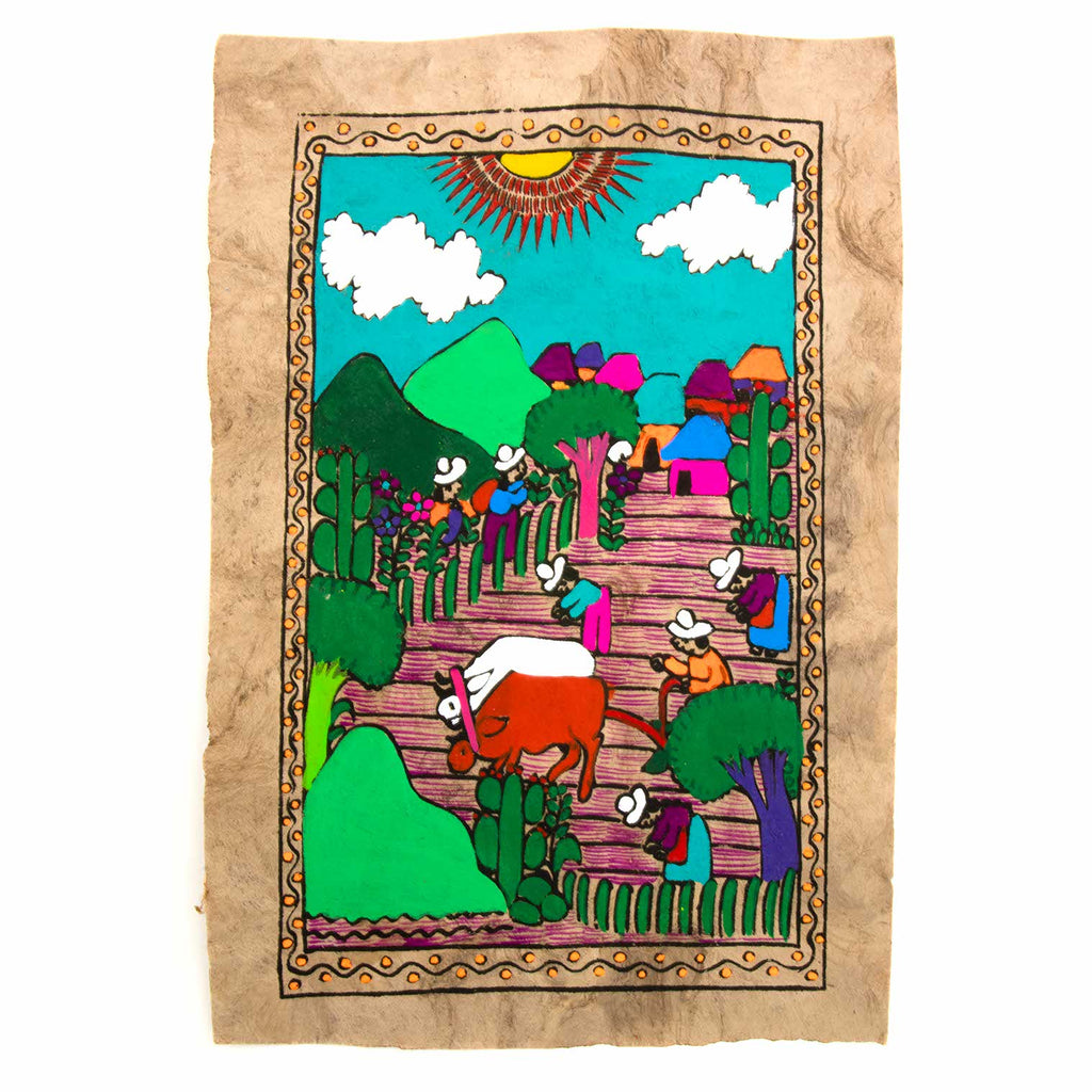 Mexican Scene Bark Painting-Siesta Crafts