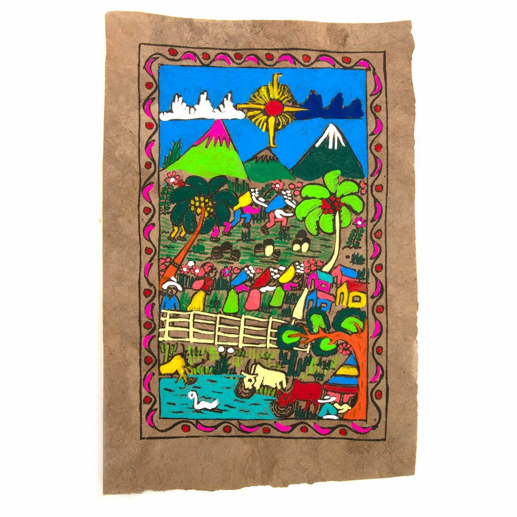 Mexican Scene Bark Painting-Siesta Crafts