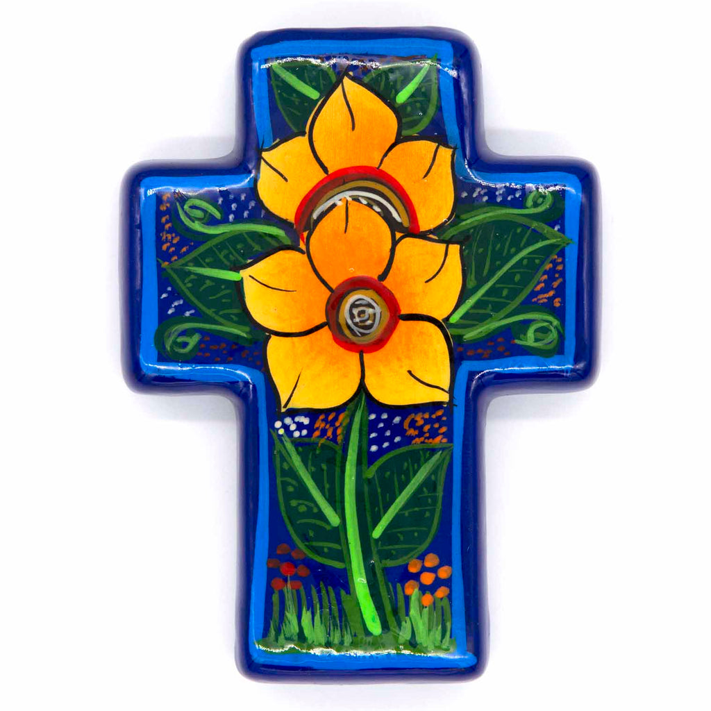 Mexican Painted Sunflower Block Cross-Siesta Crafts