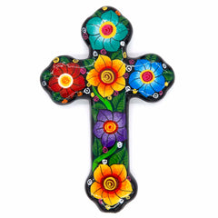 Mexican Painted Ornate Flower Cross-Siesta Crafts