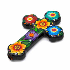 Mexican Painted Ornate Flower Cross-Siesta Crafts