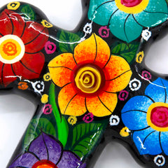 Mexican Painted Ornate Flower Cross-Siesta Crafts