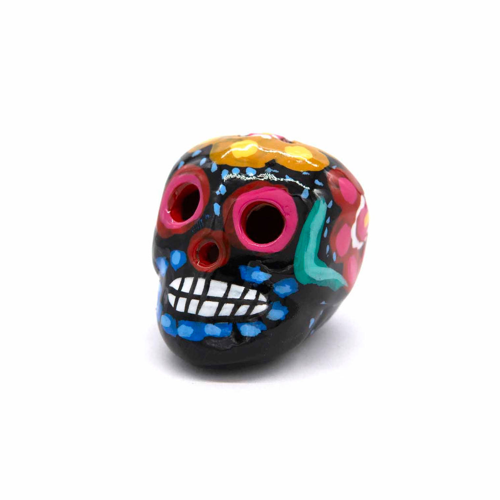 Mexican Painted Skull Mini with Two Holes-Siesta Crafts