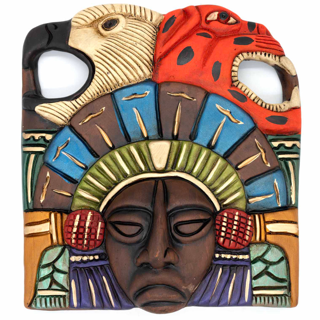 Eagle and Jaguar Headdress Ceramic Wall Mask-Siesta Crafts