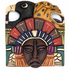 Eagle and Jaguar Headdress Ceramic Wall Mask-Siesta Crafts