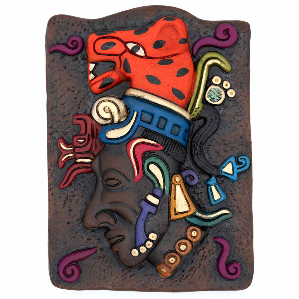 Mayan Jaguar Headdress Ceramic Wall Plaque-Siesta Crafts