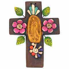 Mexican Virgin Of Guadelupe Cross Ceramic-Siesta Crafts