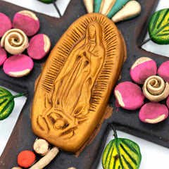 Mexican Virgin Of Guadelupe Cross Ceramic-Siesta Crafts