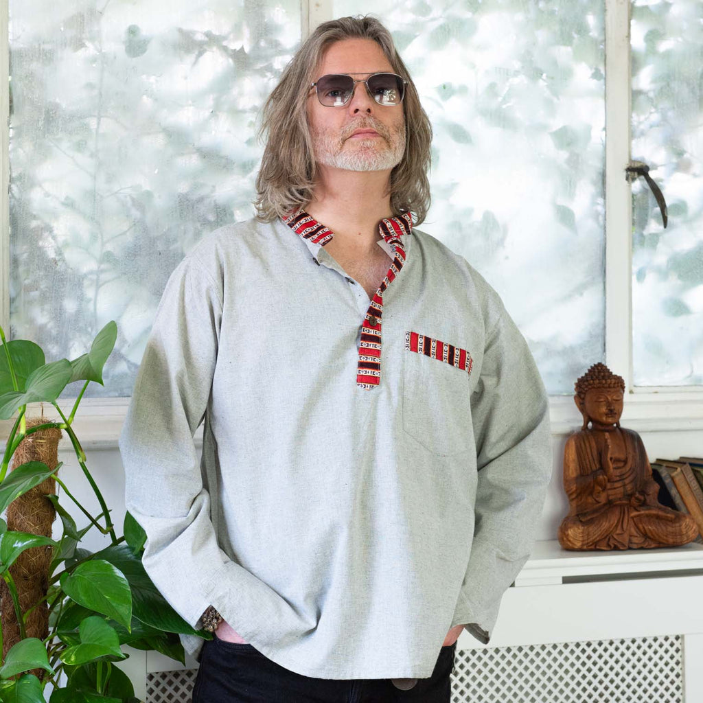 Tibetan Trim Fine Cotton Shirt-Siesta Crafts