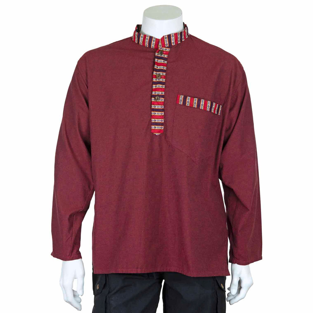 Tibetan Trim Fine Cotton Shirt-Siesta Crafts