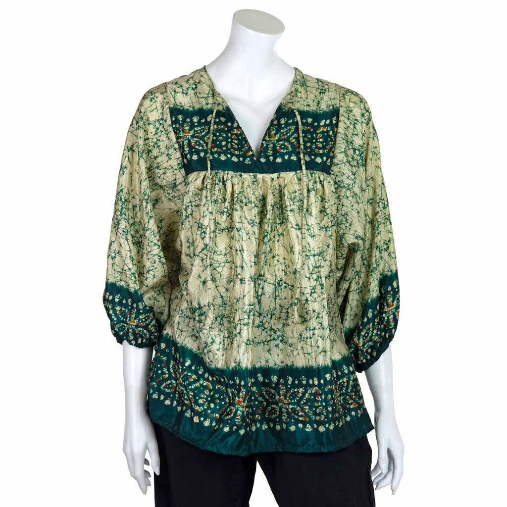 Recycled Sari Puff Sleeve Blouse-Siesta Crafts
