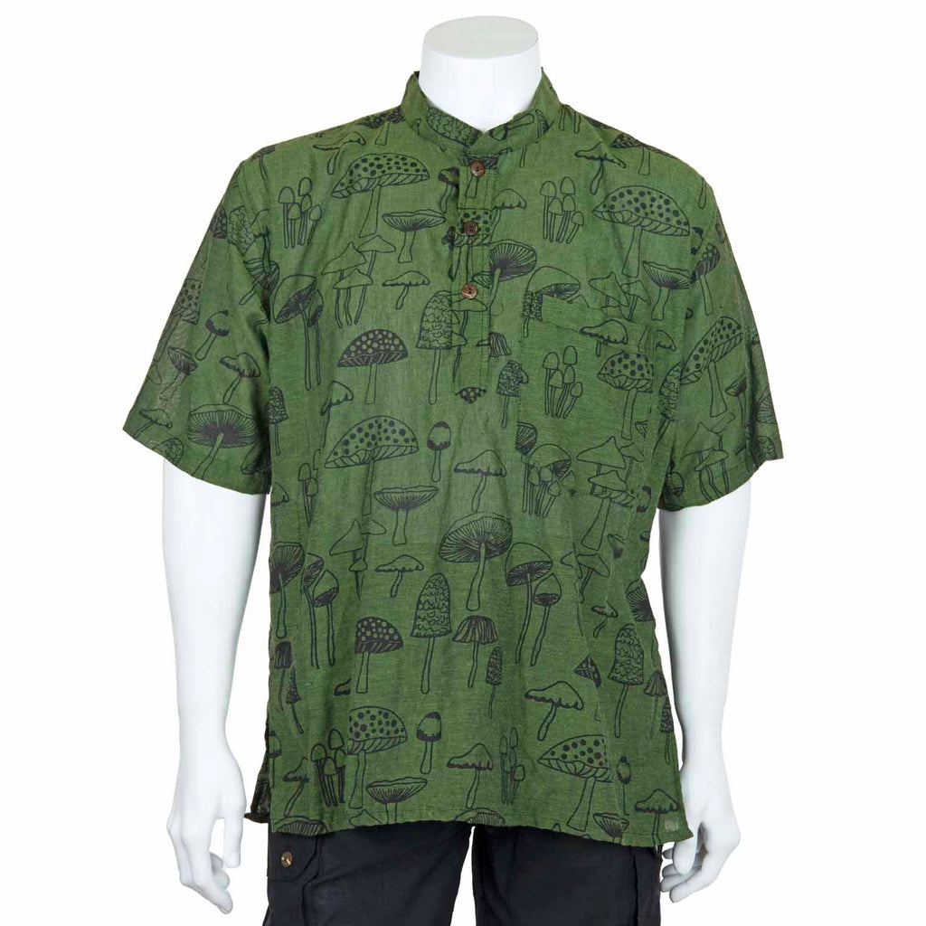 Mushroom Print Short Sleeved Kurta-Siesta Crafts