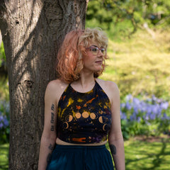 Moon Phases Design Halter Neck Top-Siesta Crafts