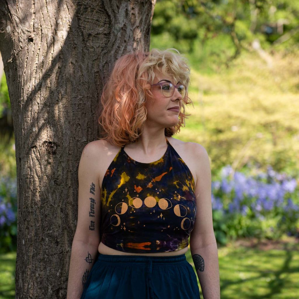 Moon Phases Design Halter Neck Top-Siesta Crafts