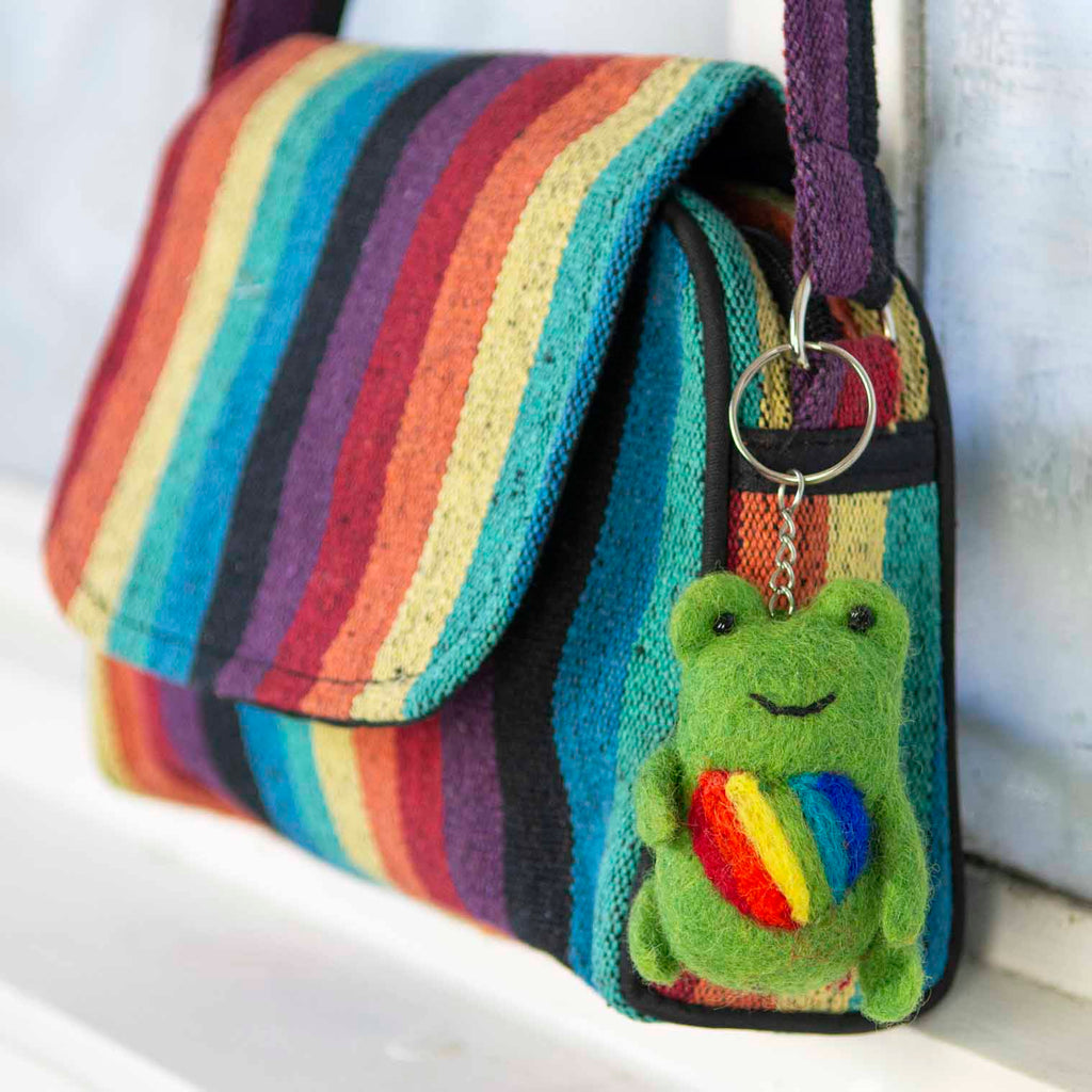 Frog with Rainbow Heart Felt Keyring-Siesta Crafts
