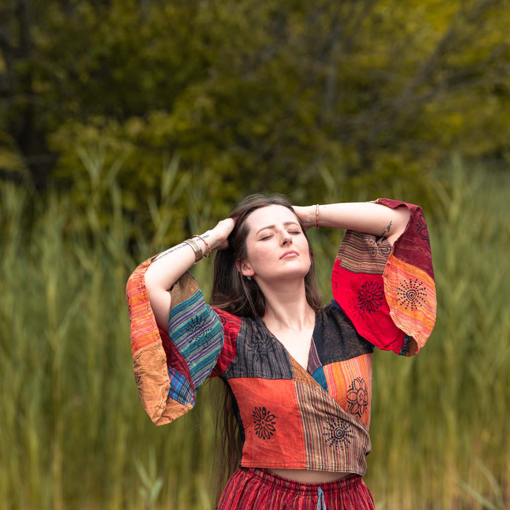 Stripy Patch Wrap Top-Siesta Crafts