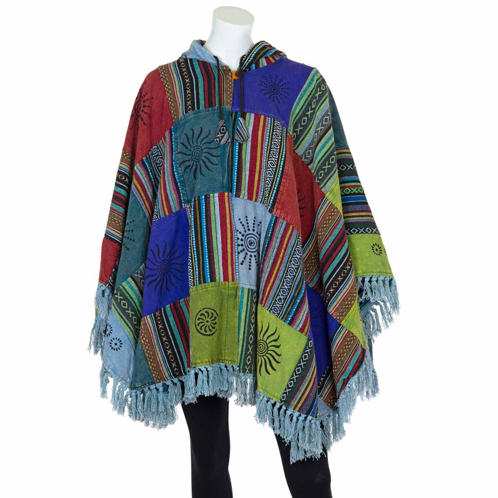 Patch Fringed Poncho Cape-Siesta Crafts